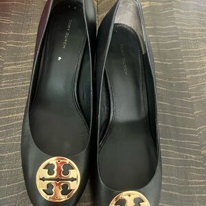 Tory Burch Black Flats with Gold Logo